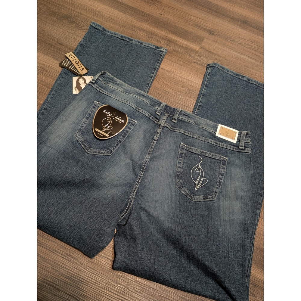 Baby Phat Electric Flare Jeans Blue Medium Wash Embroidered Cat Plus Size 22 NWT